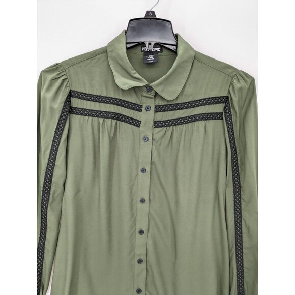 Hot Topic Steampunk Button Up Shirt Women Size M Ruffle Lace Whimsigoth Regency - Picture 4 of 9